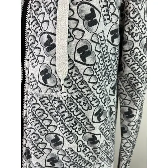 Harajuku Lovers Gray Spellout Graphic Zip Loose Hoodie Sweater S Small USA GENZ - Picture 7 of 10